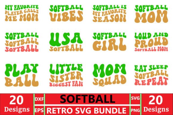 Softball Retro T-shirt Design Bundle